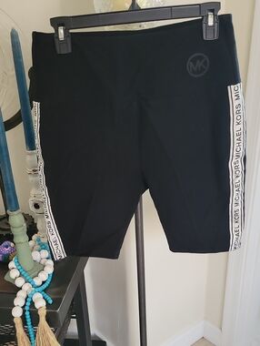 Michael Kors Black Bike Shorts with White Logo Side Tape